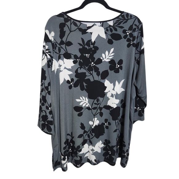 Susan Graver Top 2X Black Liquid Knit Floral Tunic Mesh V-Neck Professional - Picture 6 of 6